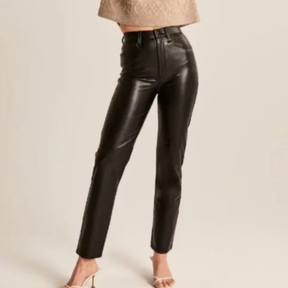 Abercrombie Straight Leg Vegan Leather Pants Black